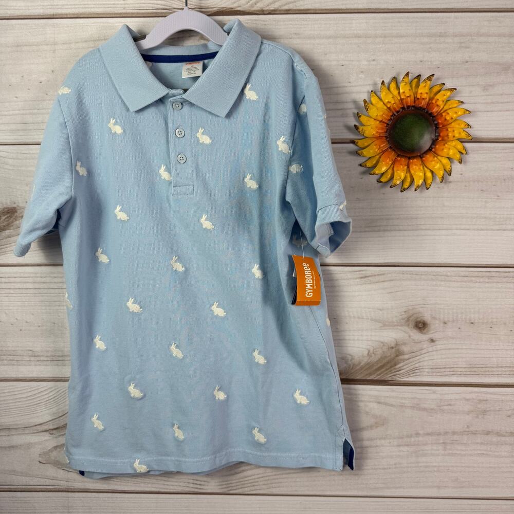 Boys Light‎ Blue Gymboree Bunny Embroidered Short Sleeve Polo Shirt Size 12 New